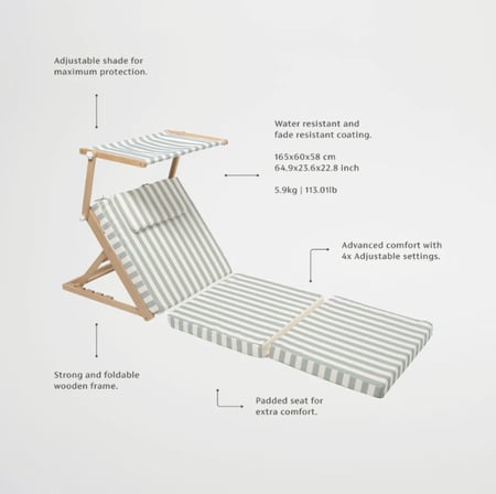 سرير استرخاء بظل بجانب المسبح – لا بالما بخطوط خضراء