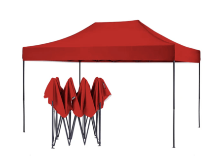 3*4.5 RED aluminum hexagonal tube tent (half enclosure) (TYPE B) - مظلة ألمونيوم سداسي ساترين جانبية وساتر خلفي كامل باللون الاحمر