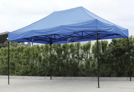 3*6 BLUE aluminum hexagonal tube tent (half enclosure) (TYPE B) - مظلة ألمونيوم سداسي ساترين جانبية وساتر خلفي كامل باللون الأزرق
