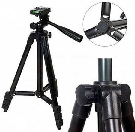 تريبود ثلاثي الارجل بطول 106 سم وقاعدة أضافية للهاتف الجوال مقاس 4-6 أنش
