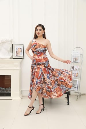 فستان مطبوع ون شولدر