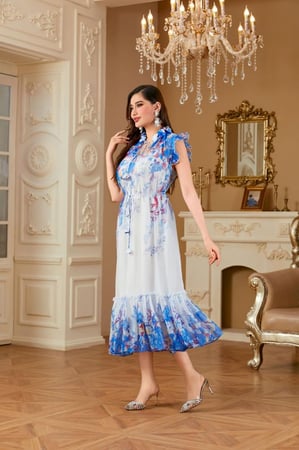 فستان بقماش الاورجنزا بلون الازرق