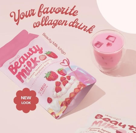 كولاجين الجلوتاثيون الفاخر بنكهة الفراولة اليابانية من دير فيس Dear Face Beauty Milk Premium Japanese Strawberry Glutathione Drink