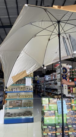 مظلة رحلات شمسية مع أجنحة جانبية قابلة للصفط قطرها ٢٢٠ سم وارتفاعها ٢٢٠ سم وتصفط بجراب ١٤٠ سم وتستخدم كرواق