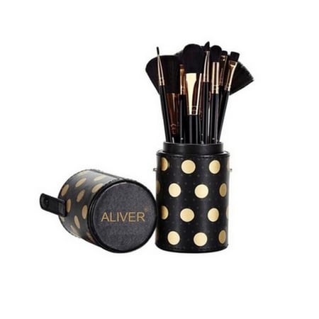 مجموعة فرش مكياج أسود منقط من اليفير - 11 فرشاة