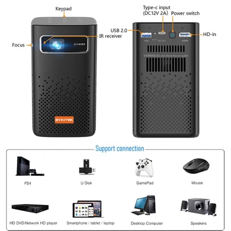 p20 بروجكتر باينتك محمول ذكي (مع حقيبة حماية + حامل ثلاثي + ريموت تحكم + وصلة HD + محول Type C + ماوس هوائي مع كيبورد + فلاش ميموري + مؤشر عروض )