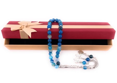 سبحة حجر العقيق الأزرق (blue agate stone )