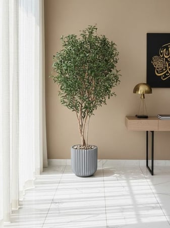 شجرة زيتون صناعية بجذع طبيعي - حوض فايبر