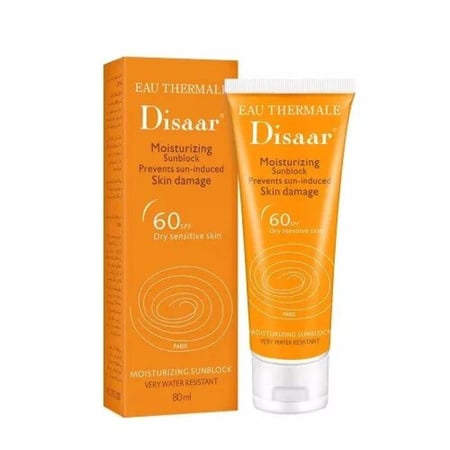 ديسار واقي شمس مرطب بعامل حماية 60 للبشرة الجافة والحساسة، 80 مل - Disaar Moisturizing Spf60 Sunblock Cream 80 ml