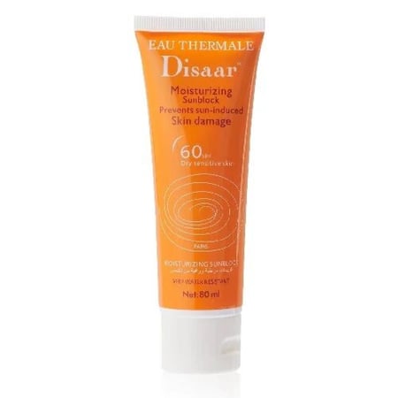 ديسار واقي شمس مرطب بعامل حماية 60 للبشرة الجافة والحساسة، 80 مل - Disaar Moisturizing Spf60 Sunblock Cream 80 ml