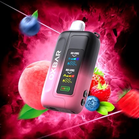 صورة اوكس بار 30 ألف سحبة تحكم بالثلج والنيكوتين OXBAR 30K خوخ توت