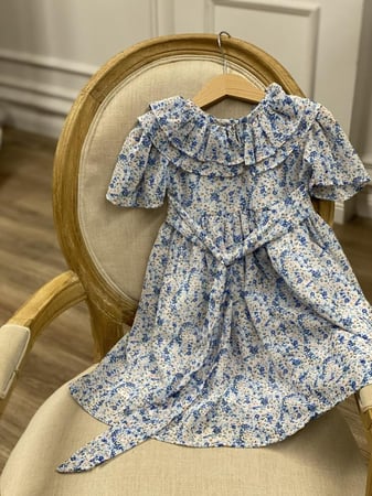 فستان شيفون صيفي مورد أزرق .