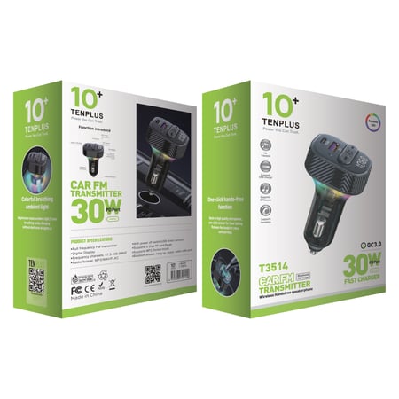 شاحن سيارة TENPLUS الذكي - بقوة 20 واط دعم MP3 , بلوتوث