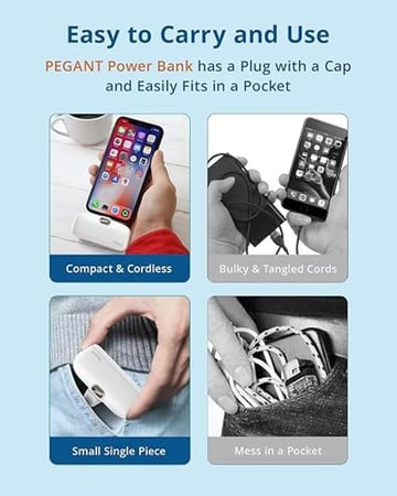 باور بانك صغير بيجانت 5000mAh مع شحن سريع 18 واط PD3.0، شاحن ومحمول، بطارية خارجية صغيرة، متوافق ايفون، ايباد، ايربودز، ماك بوك