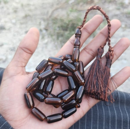 مسباح فاتوران بني كركوشة حرير سبحة عمر