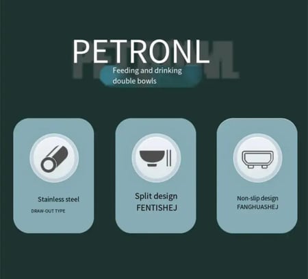 طقم أوعية طعام وماء مزدوج للقطط والكلاب من الستانلس ستيل ( لون أزرق)