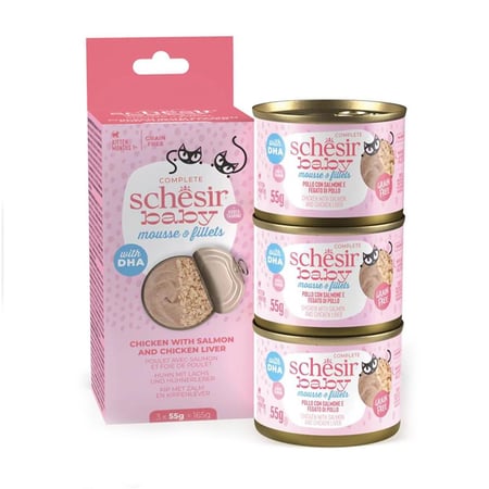 كتن شيزير معلبات بيبي موس بالدجاج وسالمون للقطط الصغار 3 × 55 جرام