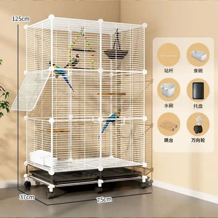 قفص كبير لجميع انواع الطيور مع مأكليتين وستاند خشب داخل القفص