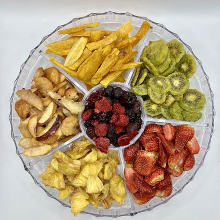 صحن اكريلك بغطاء فواكه مجففة بالتبريد Acrylic plate with multiple kinds of fruits as per your comments