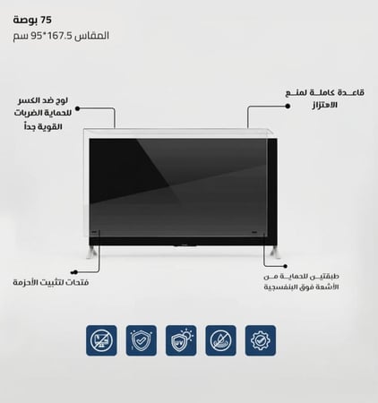 واقي شاشة تلفزيون 75 بوصة مسطح ضمان ضد كسر المنتج مدى الحياة