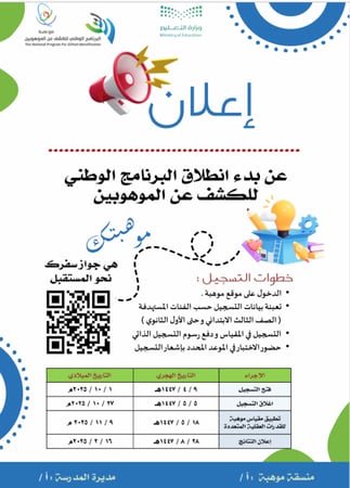 اعلان البرنامج الوطني للكشف عن الموهوبين