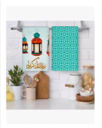 طقم 6 قطع عبارة عن 4 غطاء وسادة برسومات رمضانية + 2 قطع مناشف للمطبخ