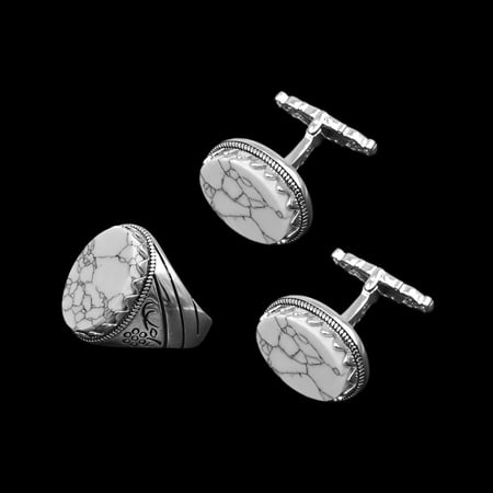 خاتم وكبك فضة حجر أبيض فاخر