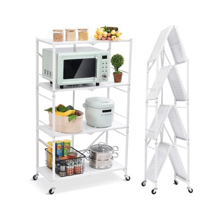 أرفف تخزين قابلة للطي متحركة 4 أدوار أبيض متجر منزلك
