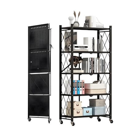 أرفف تخزين قابلة للطي متحركة 5 أدوار أسود متجر منزلك