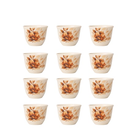 طقم تقديم قهوة مزخرف ورد بني 12 قطعة متجر منزلك