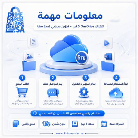 اشتراك Microsoft OneDrive مساحة 5 تيرا لمدة سنة (12 شهر) | تخزين سحابي + نسخ احتياطي + مزامنة ملفات | تفعيل رقمي