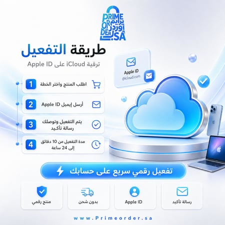 ترقية اشتراك iCloud لمساحة التخزين (اختر 200 جيجا أو 300 جيجا أو 500 جيجا أو 1 تيرا) على إيميل Apple ID , نسخ احتياطي سحابي + iCloud Drive , تفعيل رقمي