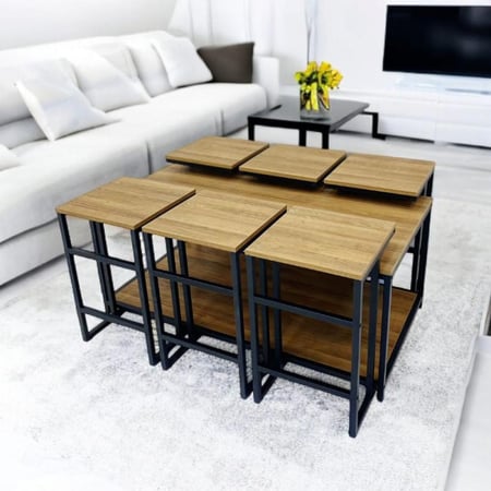 طقم طاولات شاي خشب 7 قطع