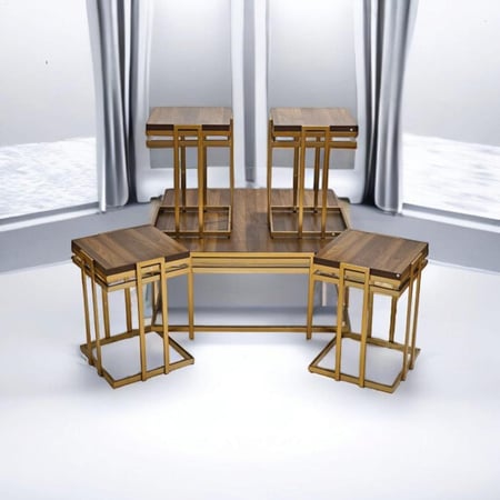 طقم طاولات شاي- خشب 5 قطع