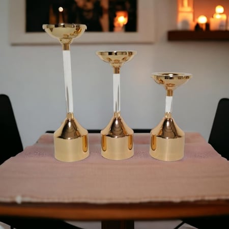 طقم شمعدان ذهبي 3 قطع