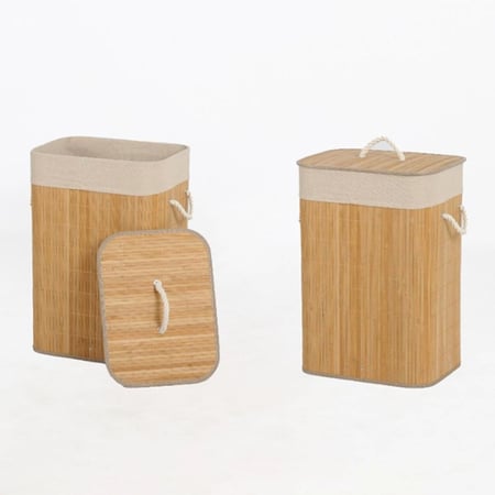 سلة غسيل من الخيزران بغطاء ومقابض مقاس 57*30*40 سم