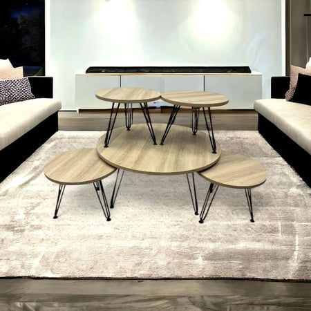 طقم طاولات ارضي خشب -5 قطع