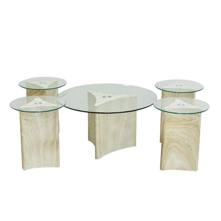 طقم طاولات شاي زجاج بيج 5 قطع