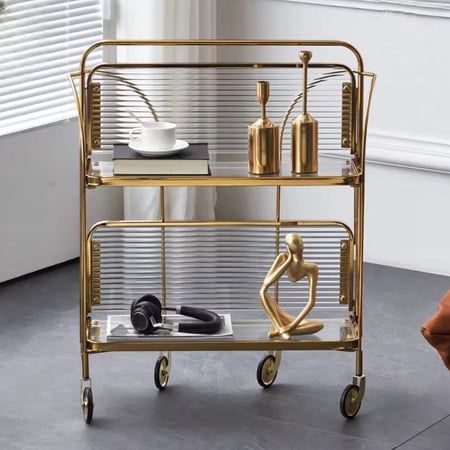 عربية تقديم ذهبي زجاج شفاف مقاس 42*79 سم