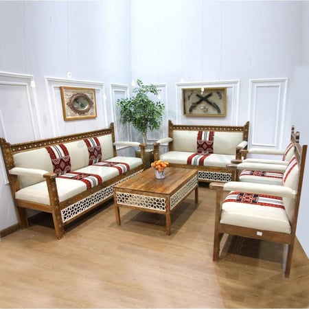 جلسة خارجية خشب السويدي 7 اشخاص مطرز