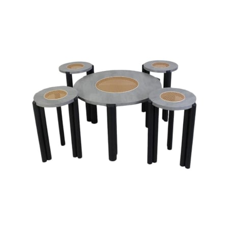 طقم 5 قطع سطح خشب رصاصي مع راتان