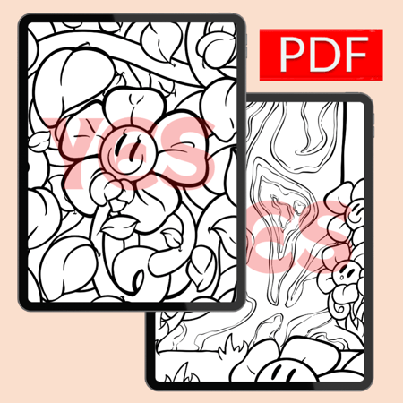 صفحات تلوين الزهور - نسخة رقمية قابلة للطباعة - صفحتان - PDF