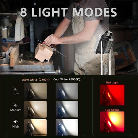 كشاف رحلات وتخييم تليسكوبي قابل للطي وتعديل الارتفاع مع أوضاع متعددة للاضاءة وقابل لإعادة الشحن