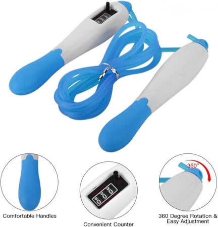 حبل قفز قابل للتعديل بطول 3.04 متر مع حبل تخطي على شكل عداد لتدريب اللياقة البدنية