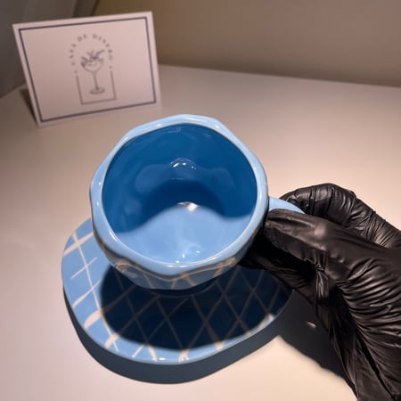 كوب يدوي ازرق مع صحن بسعة 285 مل