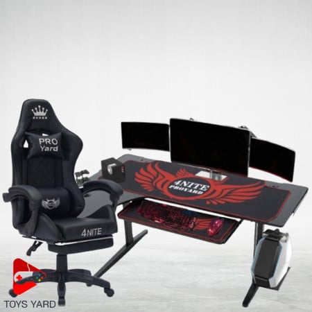 كرسي العاب قيمنق أسود مع طاولة العاب قيم اسود ماوس أحمر