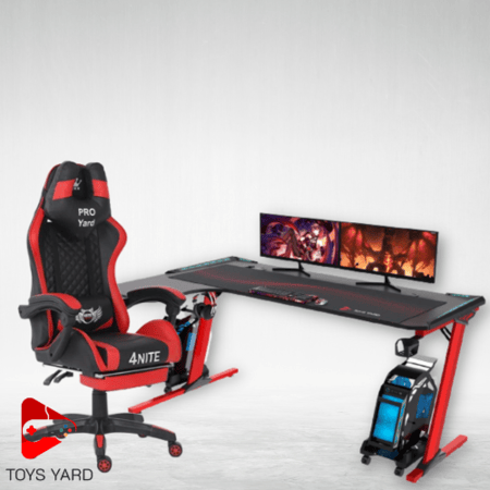 كرسي العاب قيمنق أحمر مع طاولة العاب زاوية لون أحمر