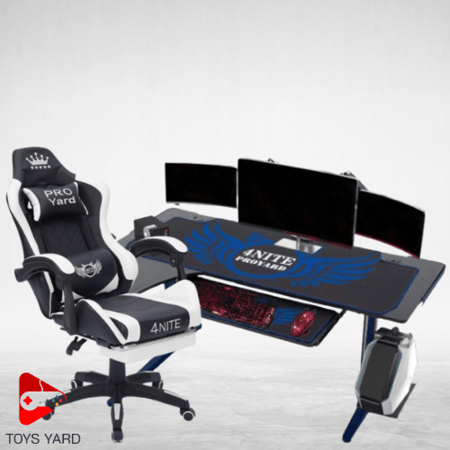 كرسي العاب قيمنق أبيض مع طاولة العاب قيم أزرق