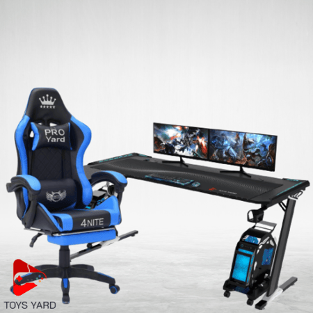 كرسي العاب قيم  أزرق مع طاولة العاب قيم زاوية لون أسود