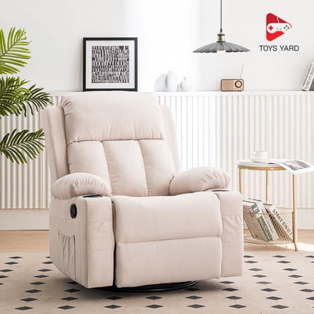 كرسي راحة مخمل ب خاصية المساج على شكل اهتزاز لون بيج